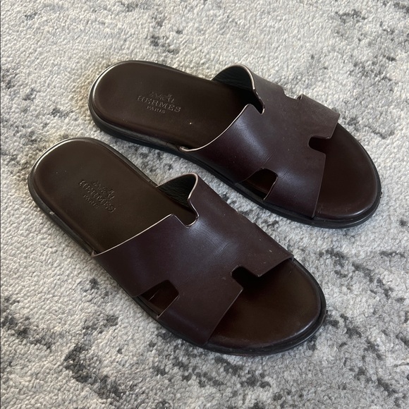 Hermes Other - Men's Hermes Izmir Brown Leather Slides size 42